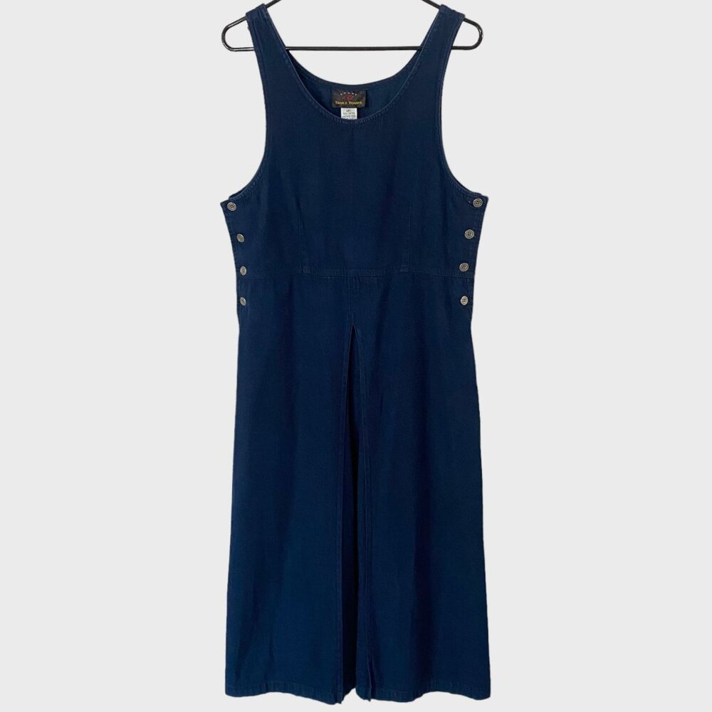 Vintage Truly Yours Denim Maxi Dress Blue Womens Size 12P Sleeveless Cottagecore